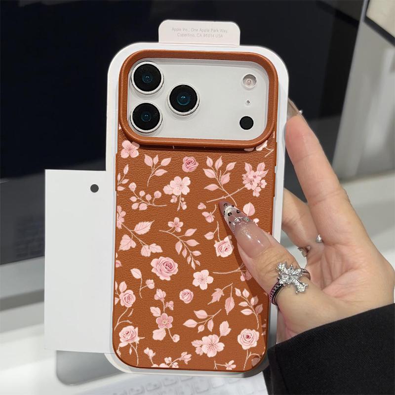 For iPhone 18 Pro Max Case White Flowers Print Leather Texture Silicone Cover For iPhone 17 16 15 14 13 Pro Max 16E 17E
