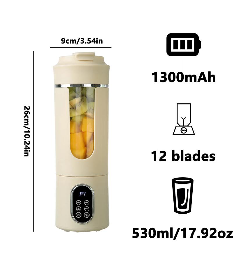 New 530ml Portable Juicer Wireless USB Charging Crushed Ice Electric Juicing 12 Blade 4 Gears 7.4V Mini Fresh Juice Blender бежевый