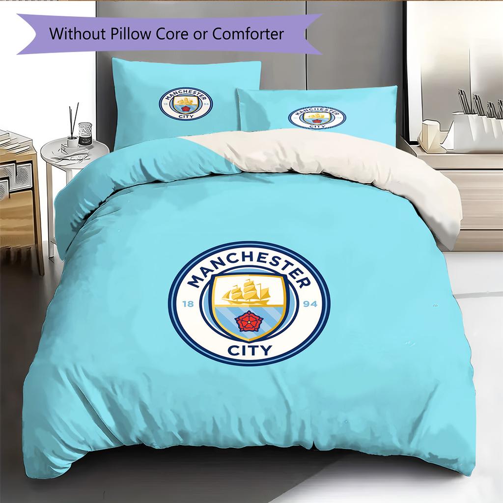 Set Copripiumino Trapuntato con Motivo Manchester City F.C Decorazione per la Casa Regalo (1 * copripiumino + 2 * federe senza imbottitura)