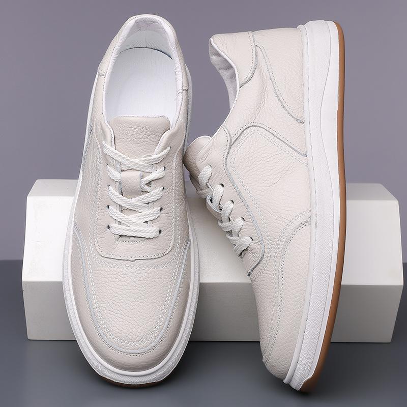 Board shoes men's 2025 new men's fashion casual leather shoes low-top trend cowhide white men's shoes tide