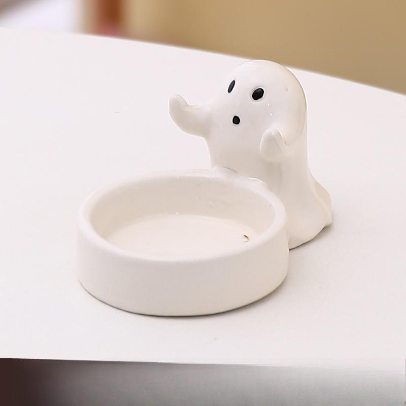 Porte-bougie en céramique fantôme d'Halloween Support de bougie antidérapant pour chambre à coucher effrayante, fête, décoration de table Design hantant et chic