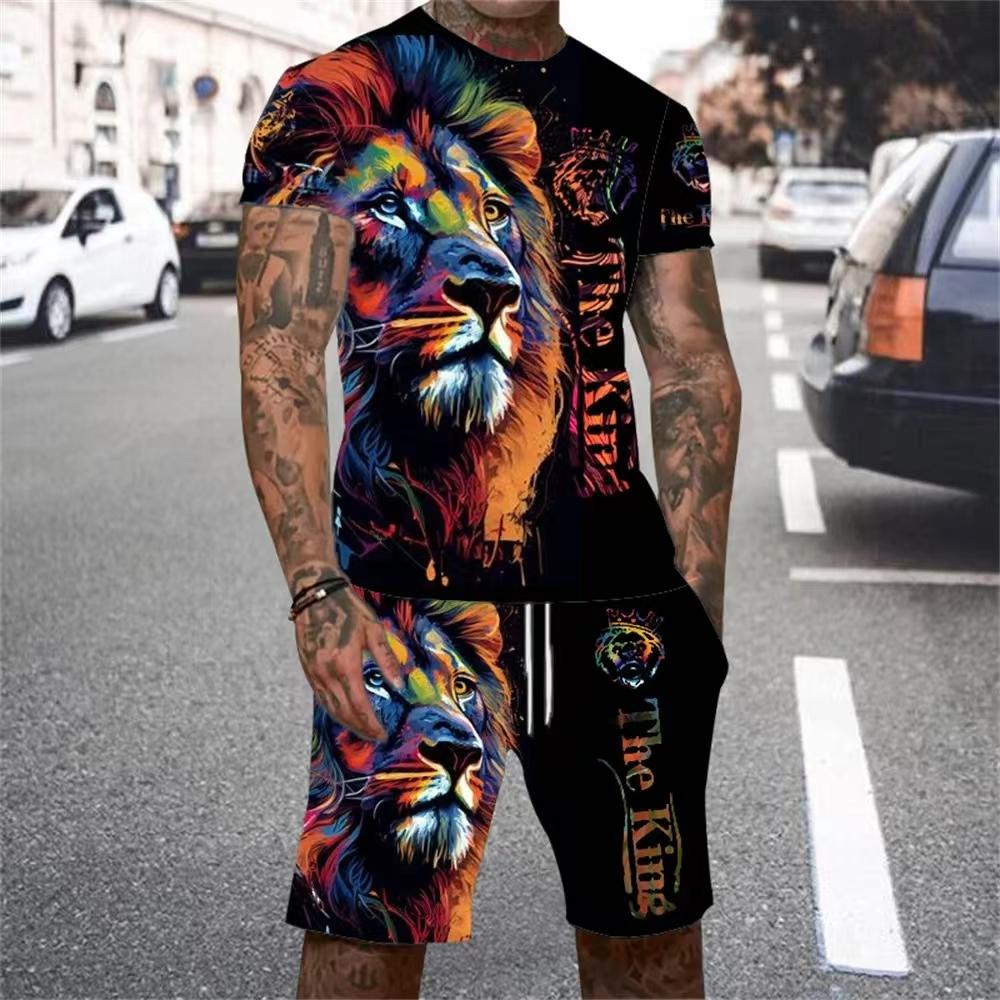 

American Fashion Brand Sports Short Sleeved Sweatshirt Quick Drying Men s Set Summer New Loose Digital Print Set Soft S