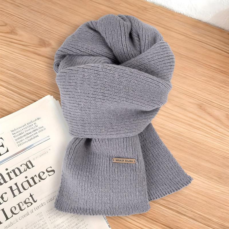Autumn and Winter Lengthened Korean Muse Commuting Gentle and Versatile Without Tassel New Solid Color Thickened Warm Knitted Scarf