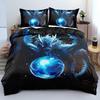 Fantasy Blue Dragon Duvet Cover Set: Ancient Wild Dragon Pattern Bedding, 3D Dragon Double Bed Set Western Dragon Double Bed Set