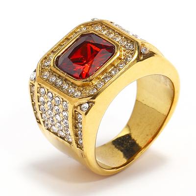 Full Diamond Square Ring for Men Titanium Steel Bling Iced Out Hip Hop Jewelry Luxury Cubic Zirconia Ring