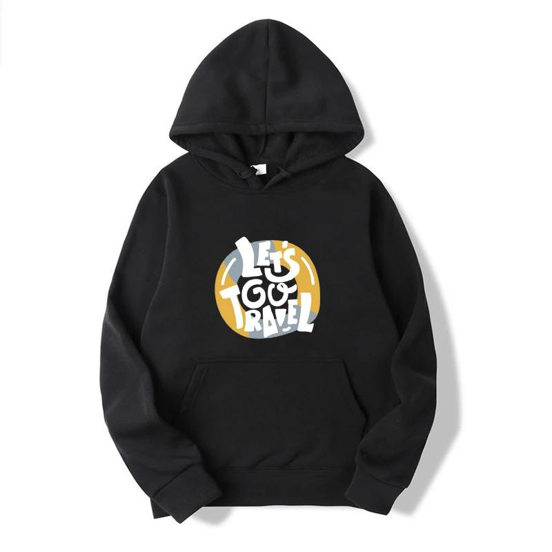 Let's Go Travel Print Hoody Sweatshirt Women Unisex Autumn Fleece Long Sleeve Hoodie Clothes Outdoors Pullover Tops