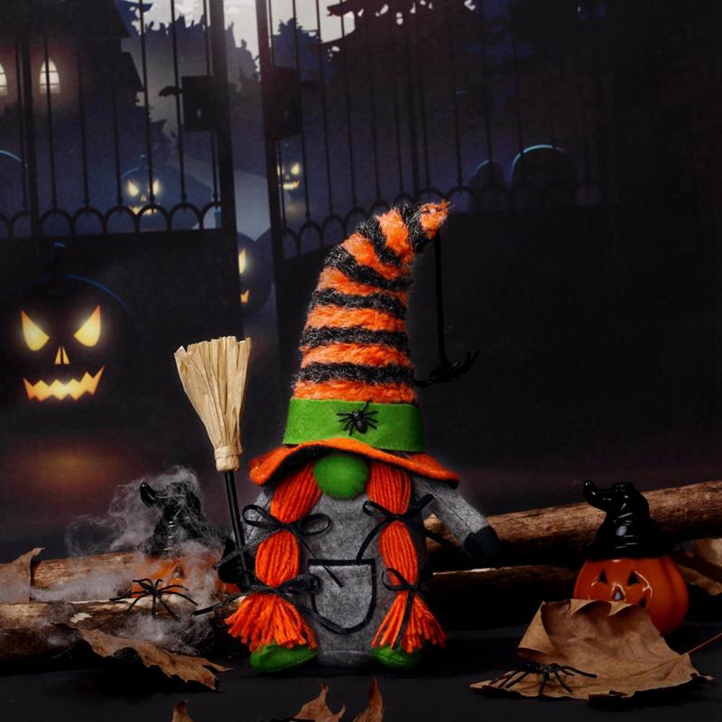 Elf Dwarf Faceless Gnome Doll Halloween Gnomes Plush With Spider Ornaments Halloween Witch Gnomes Halloween Table Decorations