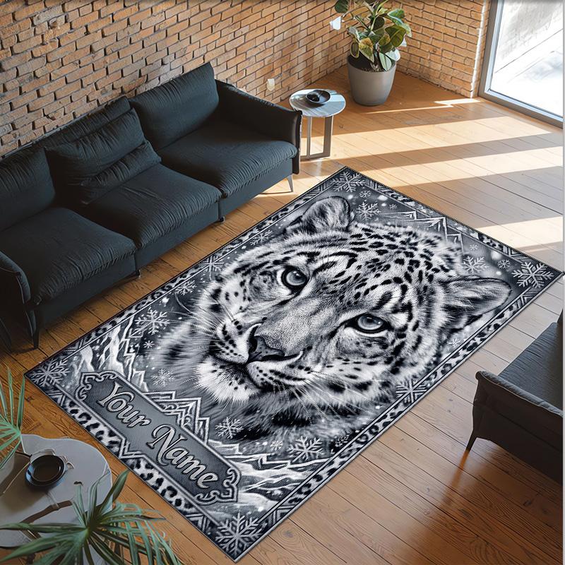 Leopard Theme Crystal Velvet Floor Rug Personalized Custom Name Text Warm Carpet Home Decoration