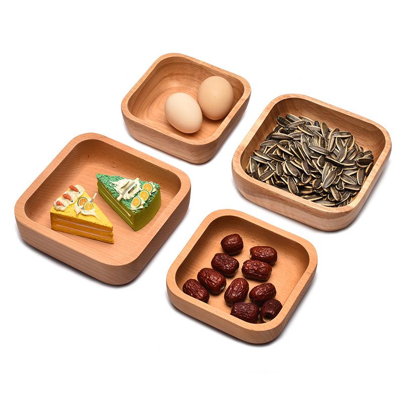 HEMU Bol Pătrat din Lemn pentru Salată de Fructe Farfurie Fructe Uscate Prăjitură Farfurii pentru Gustări Veselă Retro Simplă Tavă pentru Ceai Farfurie pentru Desert Gustări