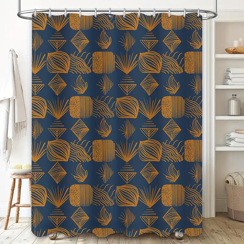 Luxury Blue Gold Shower Curtain Modern Geometric Print Pattern Decorative Bathroom Accessories for Home Decoration