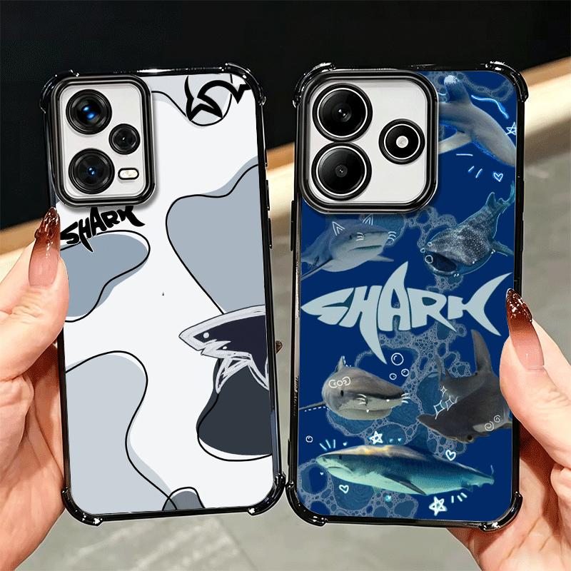 Doodle Style Shark Collage Soft Phone Case For Xiaomi Redmi Note 14 15 Pro Plus 13 12 11S 11T 5G 10 9S 9 Plating Anti-Fall Funda