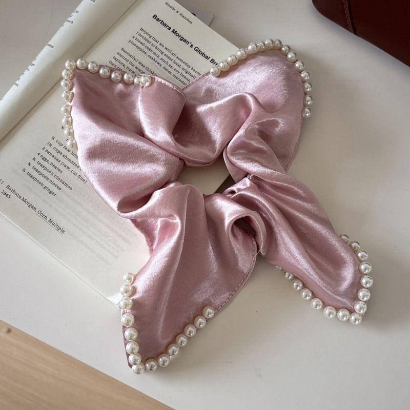 1pc French elegant pearl handkerchief, large intestine headband, satin temperament hair tie, low ponytail hair accessory
