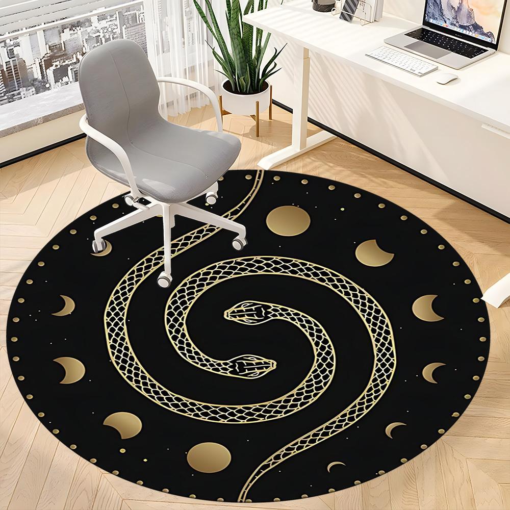 1pc Serpent Moon Phases Office Round Area Rug, Indoor Mat Suitable For Office, Under Office Chairs Bedroom Living Room Home Decor, Room Deco 172