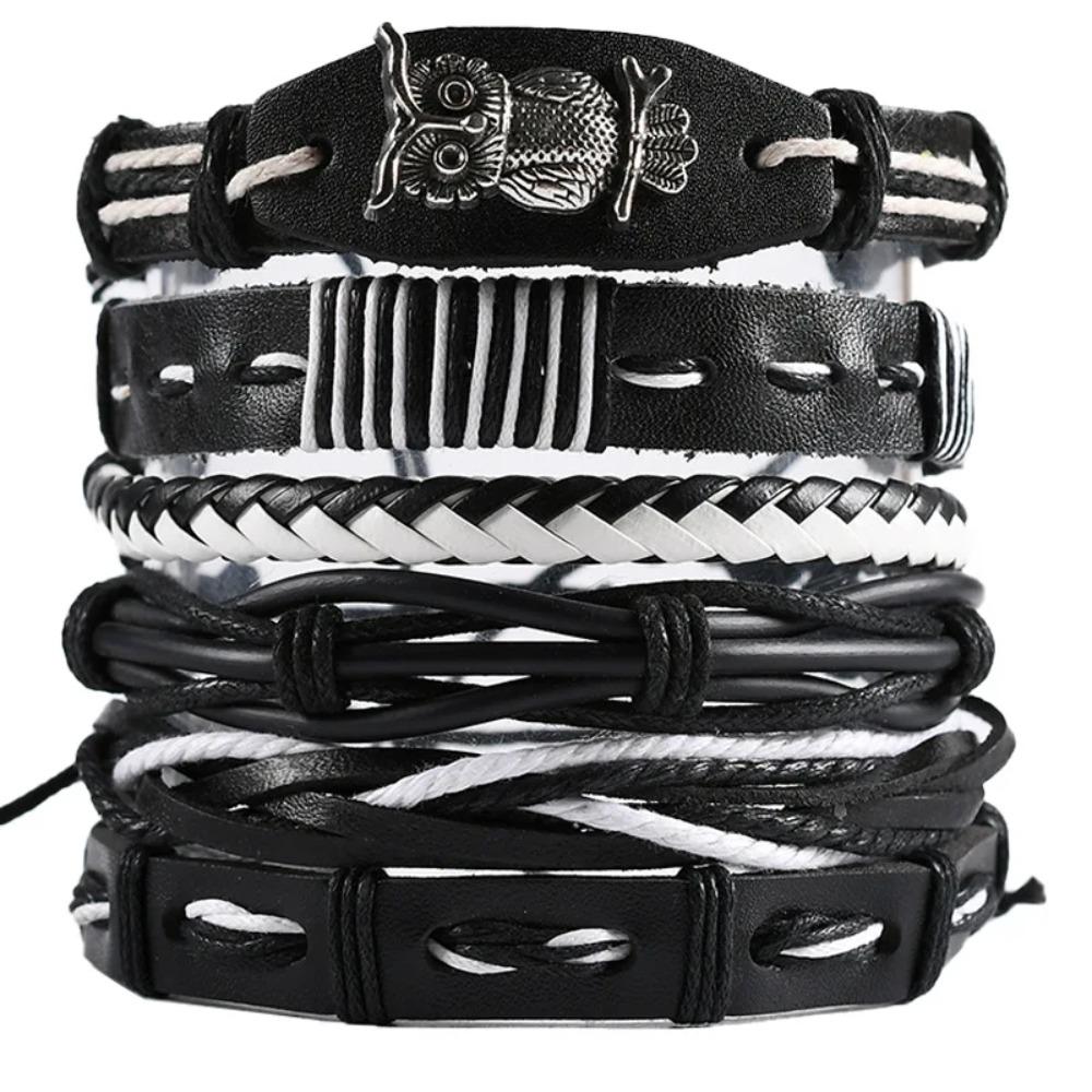 1 Mode-Armband Wikinger-Armband Für Männer Handgelenk-Armbänder Geflochtenes Totenkopf-Hand-Schmuckstück Verstellbares Leder-Set-Armband Für Leder