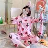 Women's Long-Sleeve Cartoon Pajama Set - Cute Korean Style Homewear for Autumn, Winter, Spring - Plus Size Available