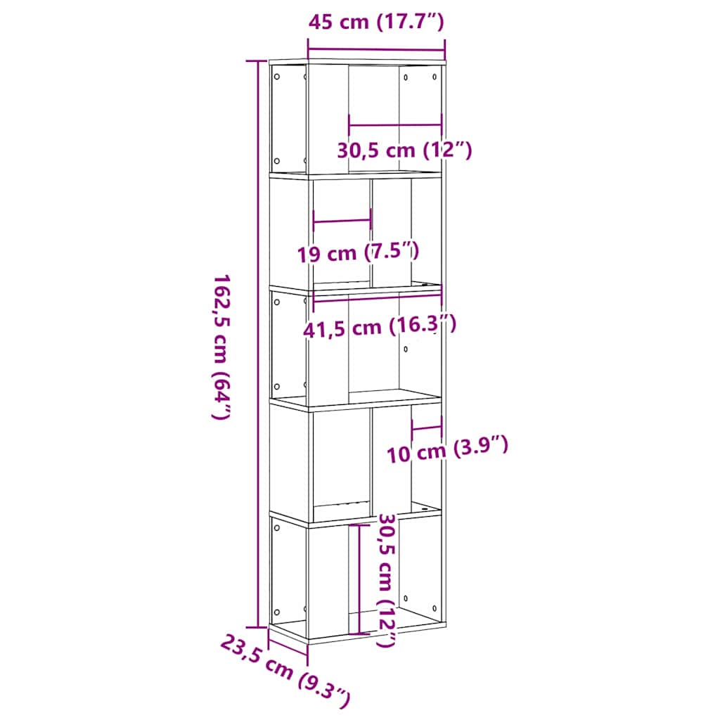 Bookshelf Black Oak Effect 45 x 23.5 x 162.5 cm