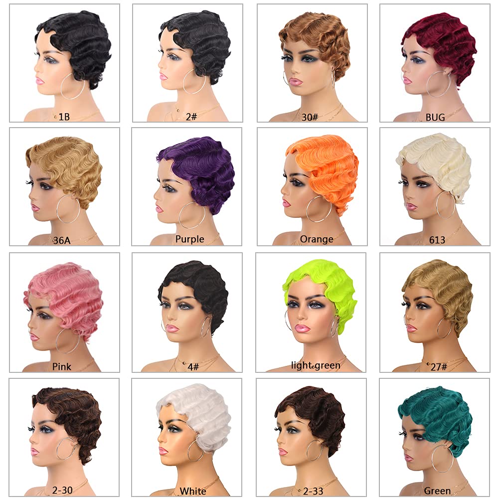 Finger Wave Synthetic Wig Short Mommy Hair Curly Wigs for Black Women Lady Nuna Wig 1920s Cosplay Costume Halloween Party