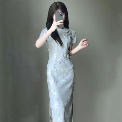 Champagne Color Lady's Cheongsam Mid-length Spring And Summer Daily Dress