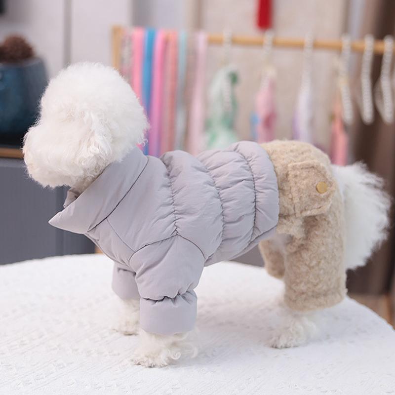 Faux Two-piece Four-legged Dog Warm Cotton Coat Winter Pet Cat Thick Plush Windproof Down Jacket Clothes Fashionable Accessories