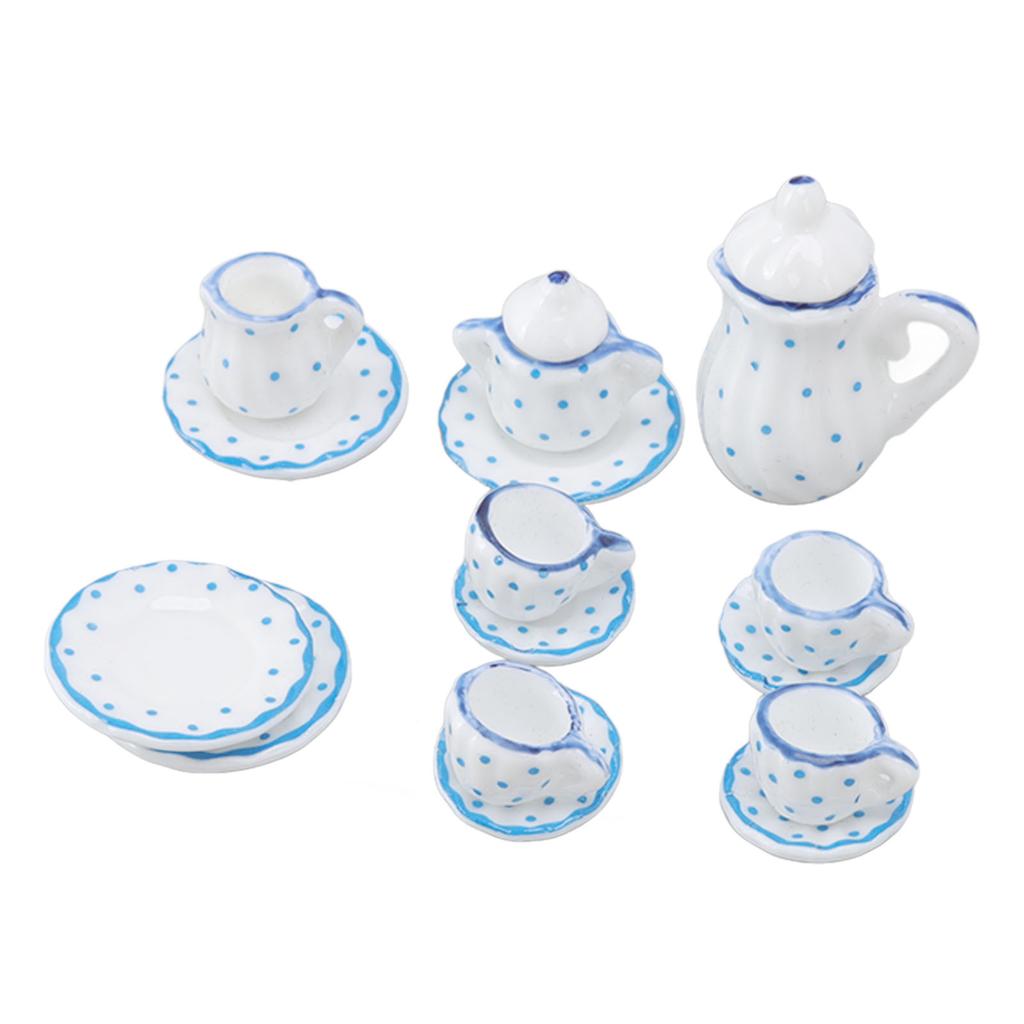15 Pcs Dollhouse Tea Set Mini Simulation Ceramic Tea Cups Set Doll House Accessories Miniature Model Props Type D