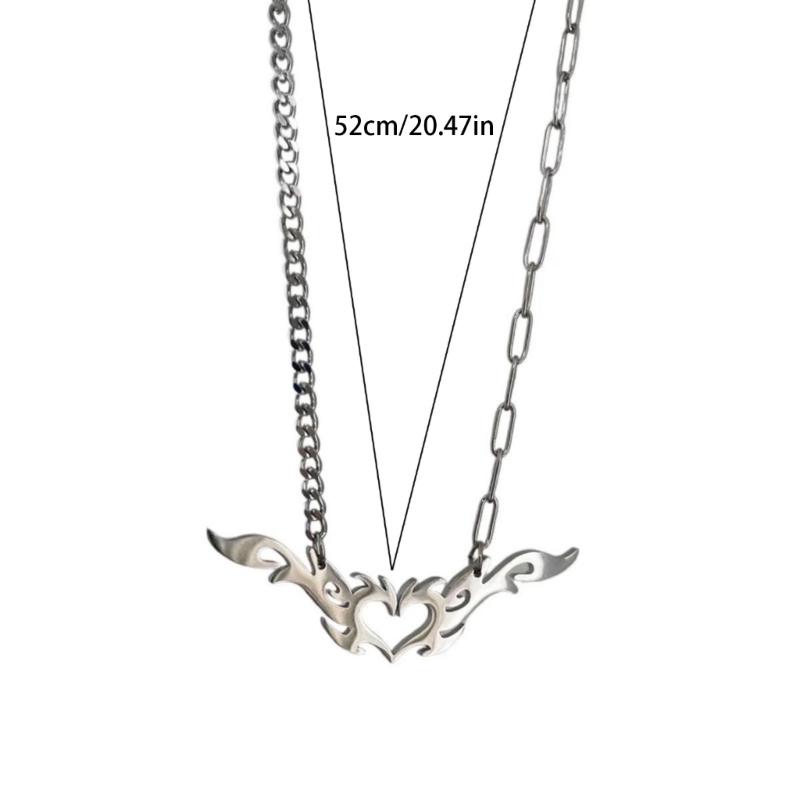 Punk Flame Love Heart Pendant Necklace for Women Girls Gothic Sweet Cool Totem Clavicle Chains Y2k Accessories Jewelry