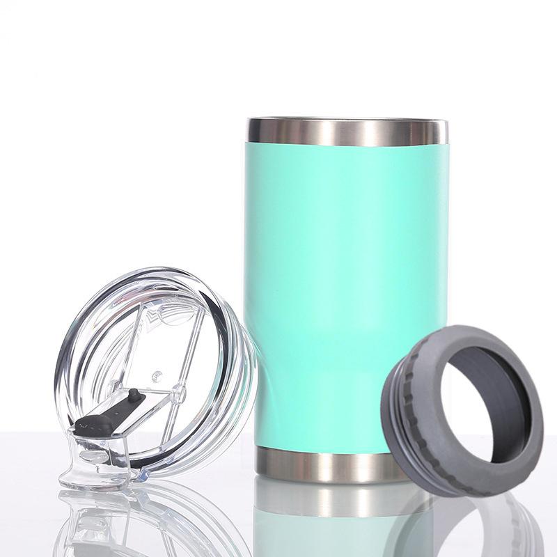 14oz Car Insulated Can Cooler, Universal Stainless Steel Double Lid Beer Cup Cooling Ice Water Bottles Insulated Slim Can Cooler