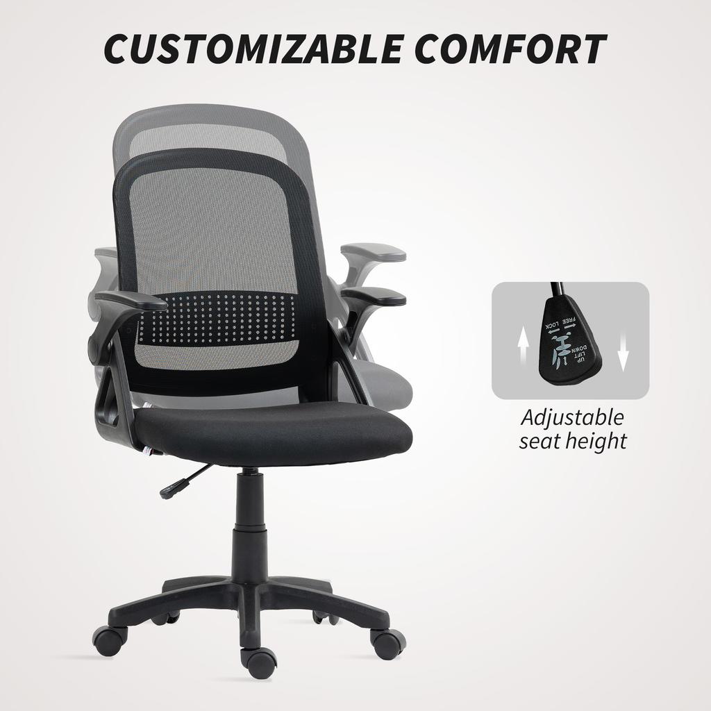 Breathable Mesh Office Chair, Ergonomic Swivel Computer Chair with Flip-up Armrests, Lumbar Back Support for Home/Office, Black