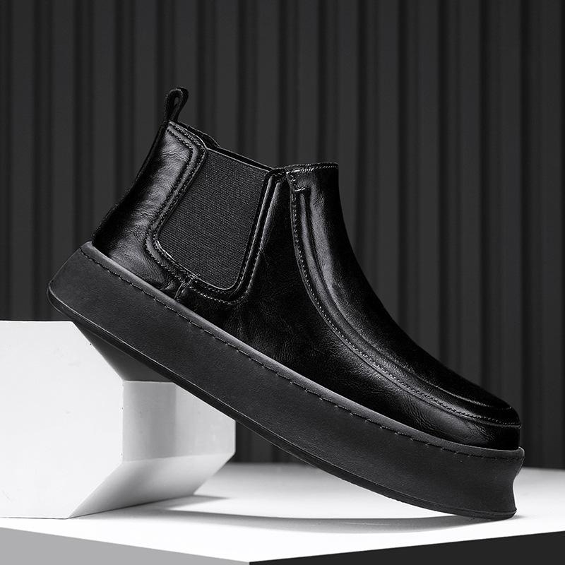 One-pedal boots men's shoes winter new leather surface casual breathable retro high-top thick-soled versatile men's boots
