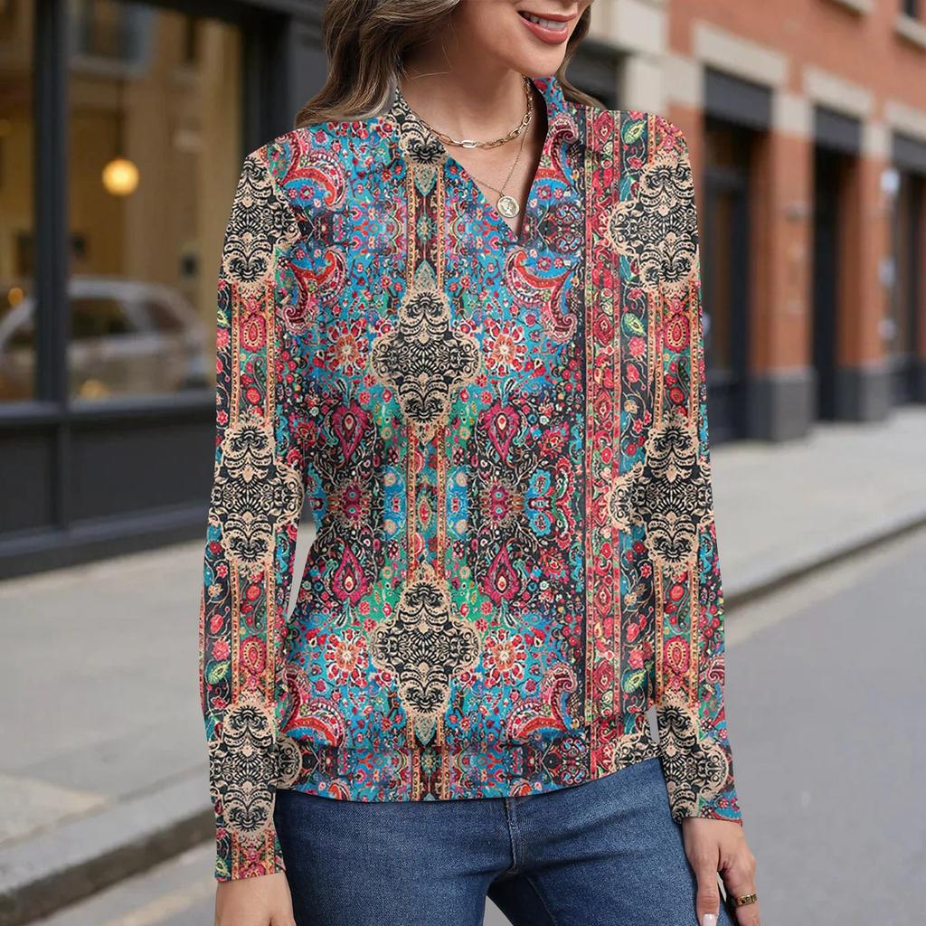 Women's retro printed fashionable long-sleeved top