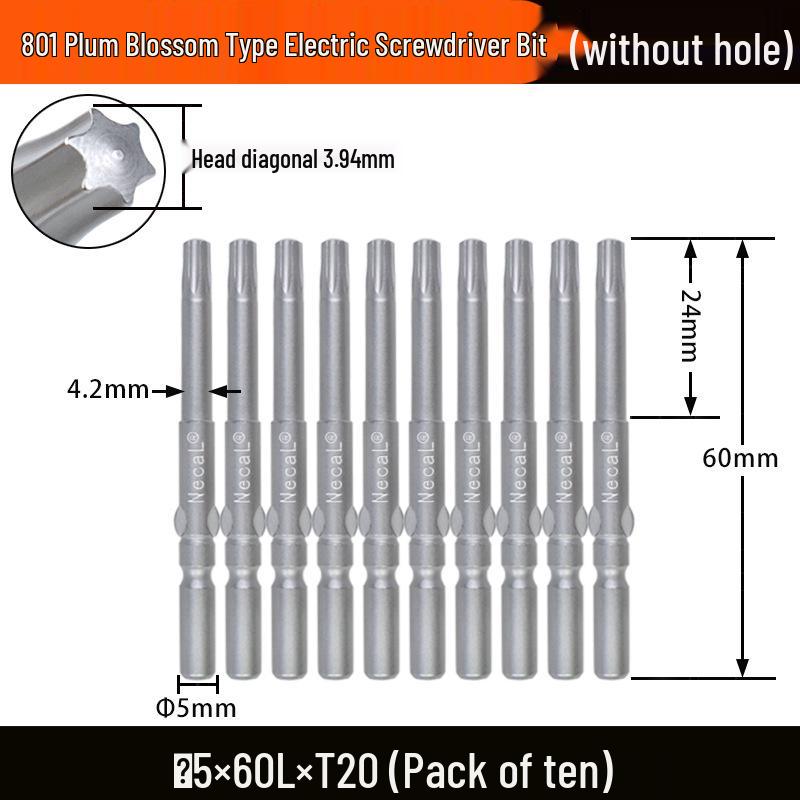 Nigao S2 Torx 801 Electric Screwdriver Bit, Solid Star-Shaped, 5mm Round Shank.