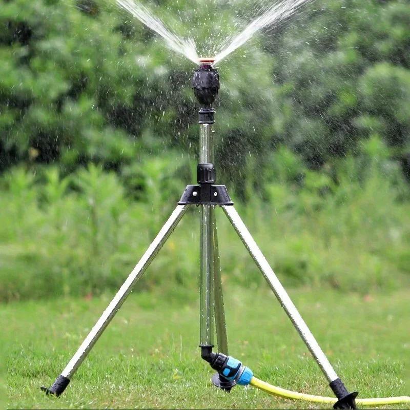 1 Set 360 Rotary Irrigation Tripod Lawn Garden Sprinkler Telescopic Support Sprinkler Head on Tripod Stainless Steel