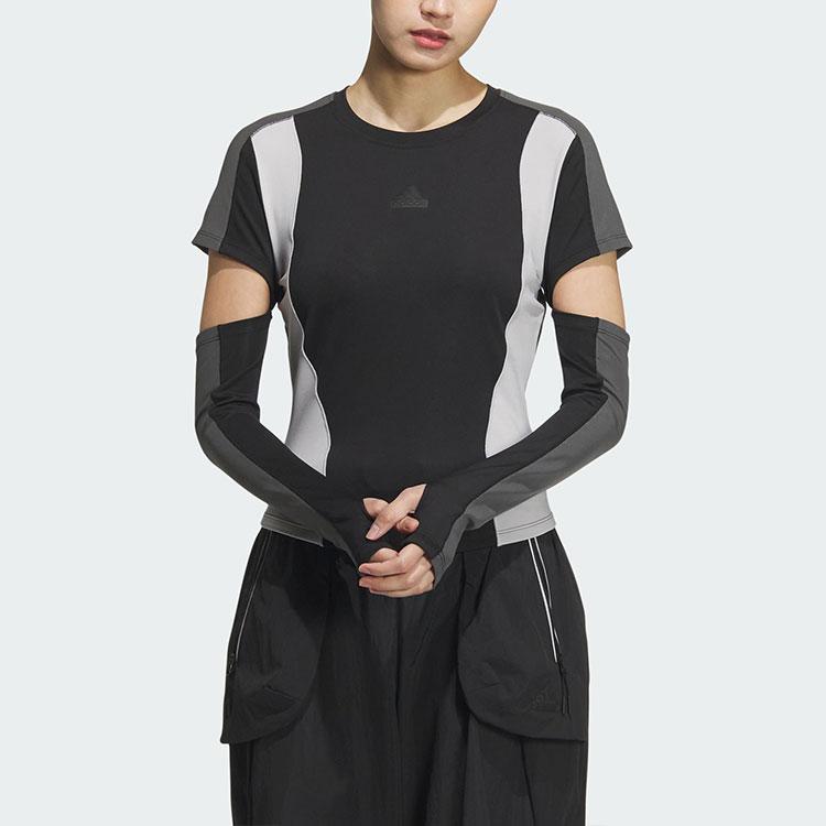 Adidas 2-In-1 Color Block Casual Round Neck Sports T-Shirt Women Tops Black JI7529