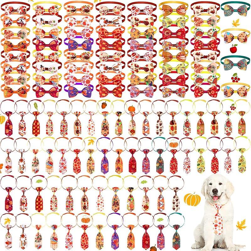 Eccliy 120 Pcs Christmas Dog Bow Tie Collar for Dogs Christmas Dog Bows Dog Neckties Adjustable Santa Claus Snowman Pattern Dog Hair Accessories for