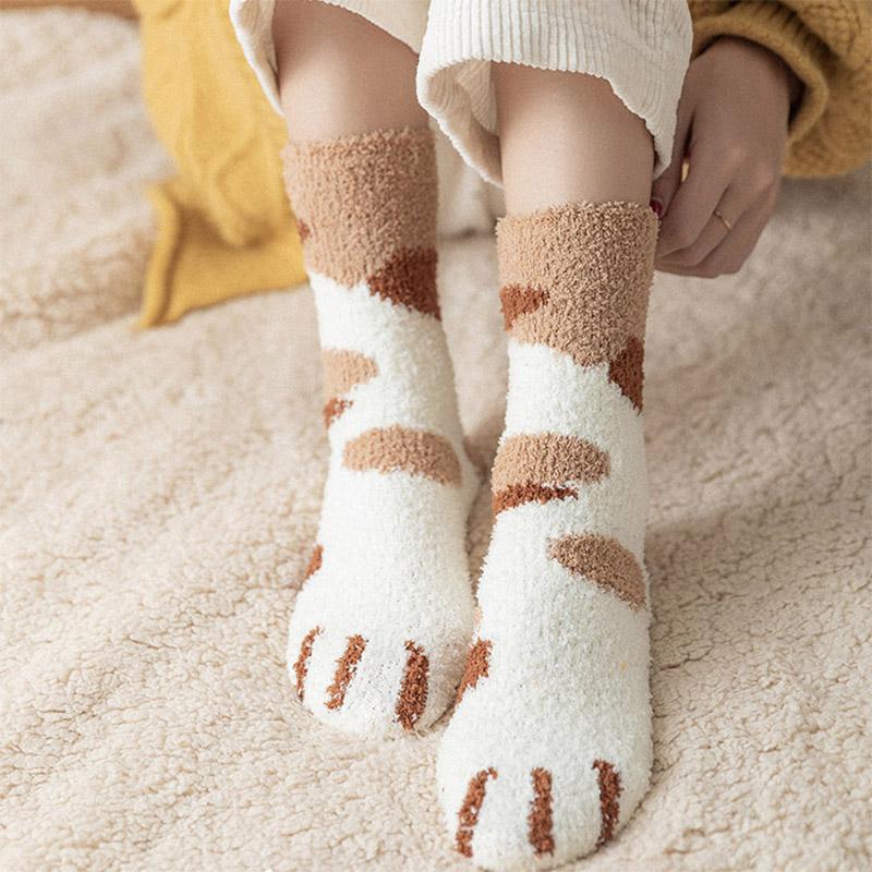 

Женские осенне-зимние утолщенные теплые носки с рисунком «кошачья лапка» удобные мягкие носки-тапочки EU 34-39