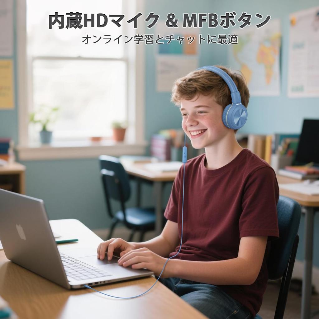 SIMOLIO Headphones with Hearing Foldable Adjustable Lightweight for Kids and BLUE 904B Kids' Protection, 3.5mm Connection, Design, Microphone, Size,