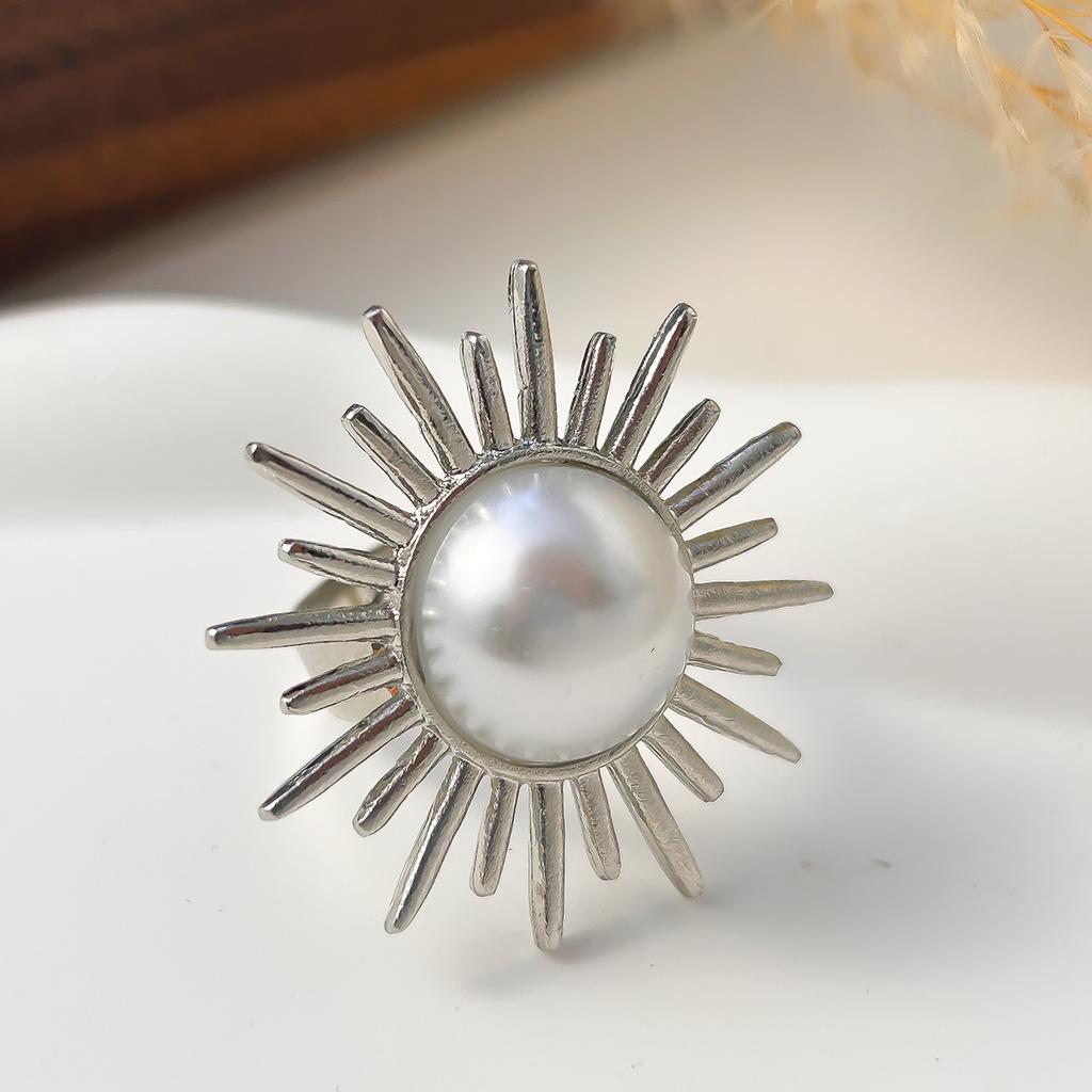 Übertriebener Unregelmäßiger Metall aufgeschlagener Ring Damen, Geometrischer Ring Imitation Perlenring