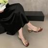 French thick heel silver thin belt cool slippers women's shoes wear 2025 new summer skirt fairy sandals