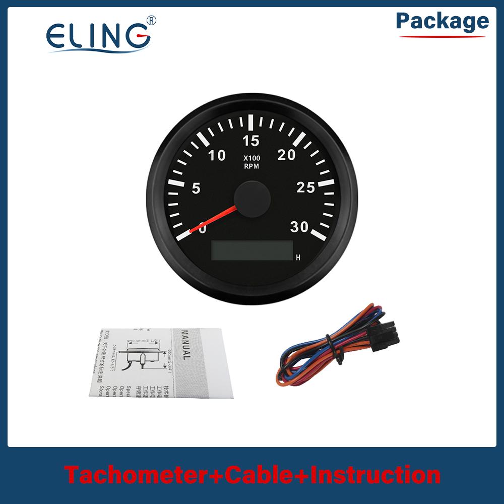 ELING 85mm Newest 3K 4K 6K 7K 8K RPM Tacho Tachometer Gauge REV Counter with Hour Meter Red Backlight for Ship Truck 12V 24V