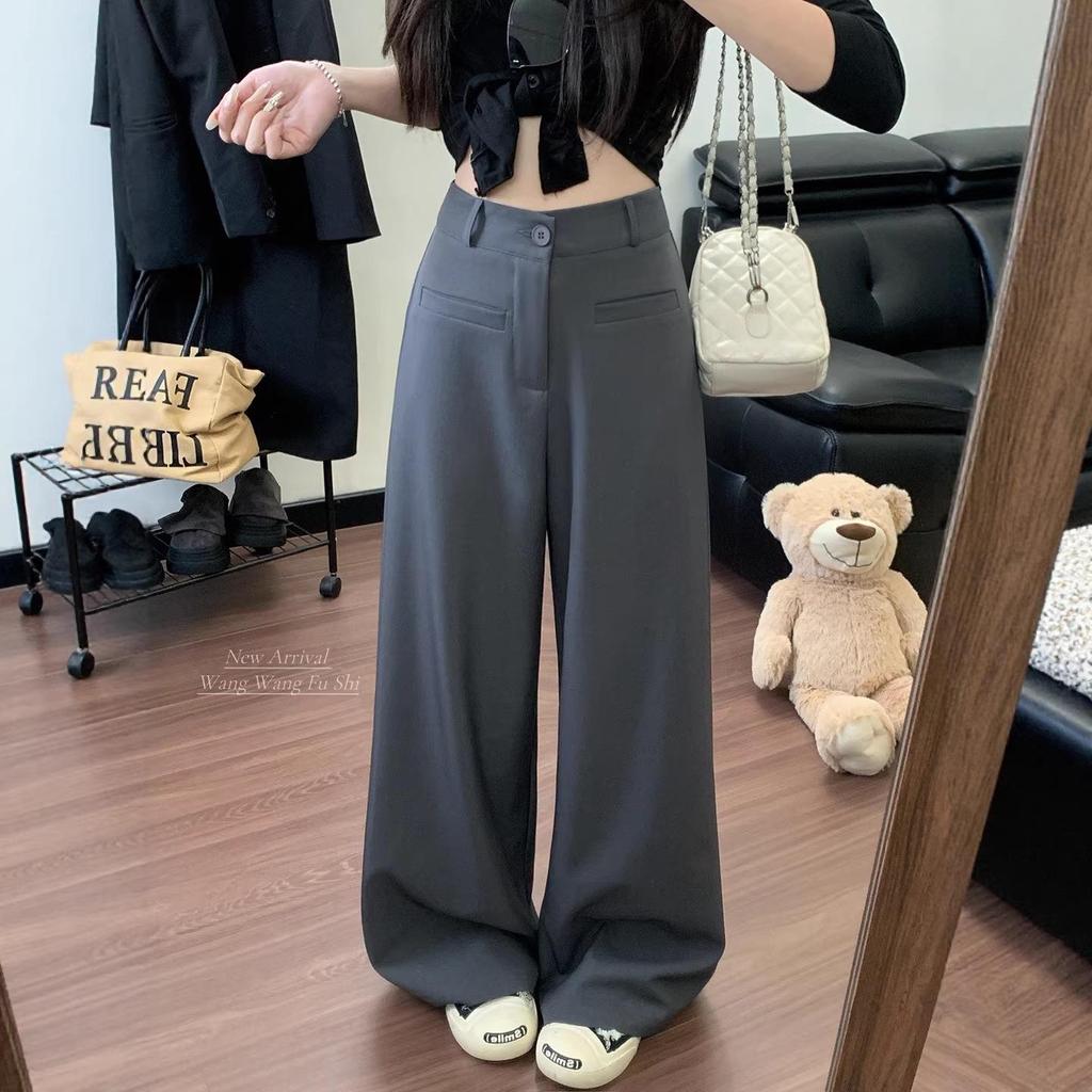High-Grade Gray Wide-Leg Suit Pants - Women's Spring 2026 Drape Loose, Floor-Length Casual Trousers