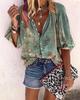 #Fashion Summer Women's Stand-Up Collar Loose Button Retro Printed Casual Shirt