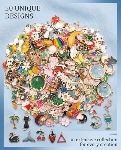 KAHZOR 50Pcs Charm Pendant Set for DIY Jewelry Making, Small Alloy Charms for Necklace Bracelet Earring Crafting