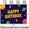 Space Theme Birthday Banner, Colorful Planets Stars Backdrop Wall Decor for Kids