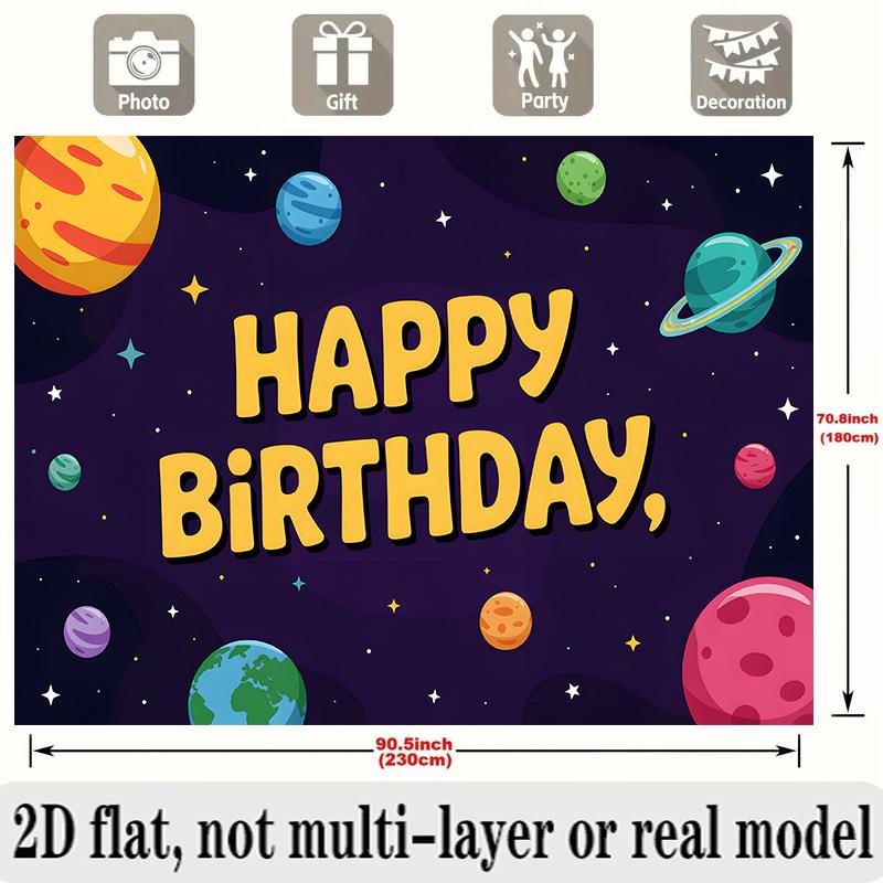 Space Theme Birthday Banner, Colorful Planets Stars Backdrop Wall Decor for Kids