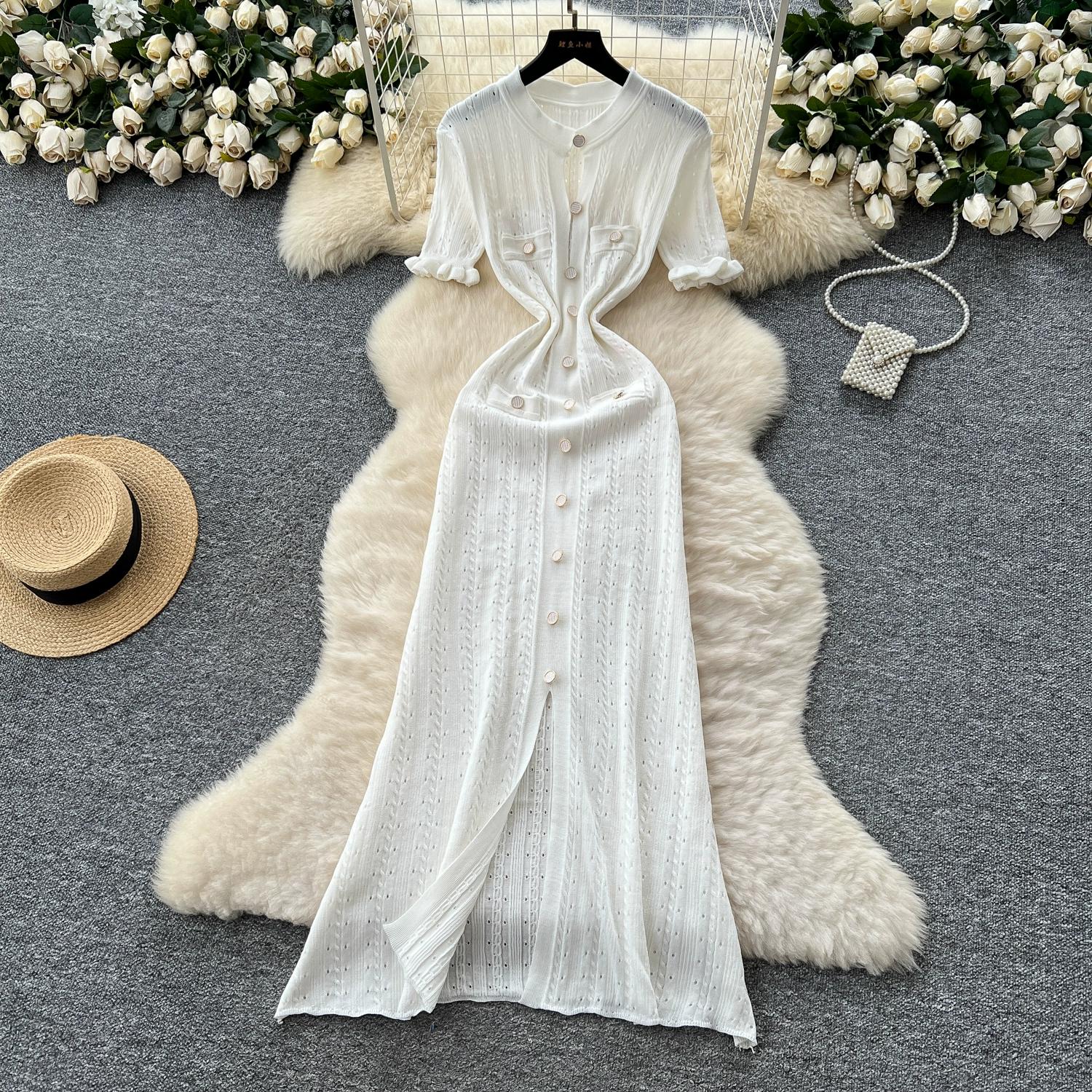 

Летние женские повседневные однобортные вязаные свитера, длинные платья-пуловеры макси One Size