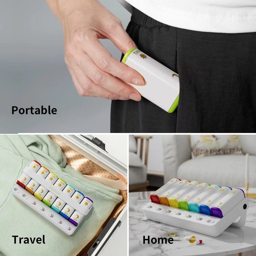 Two Time a Day Pill Organizer AM PM Travel Medicine Box Weekly Pill Box  Medication Reminder
