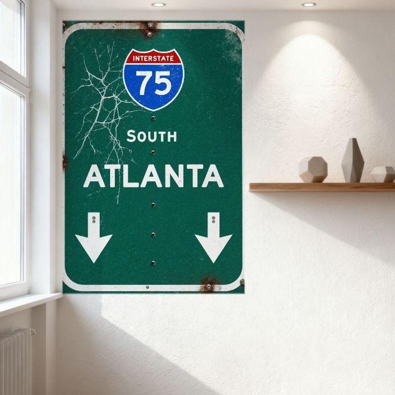 Vintage Interstate 75 South Atlanta Weathered Metal Sign Retro Highway Shield Tin Sign for Man Cave Bar Home Wall Decor 8x12 Inc