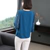 Summer Middle-aged Fashionable Temperament V-neck Ribbon Embroidered Seven Quarter Sleeve Chiffon Shirt Top for Women