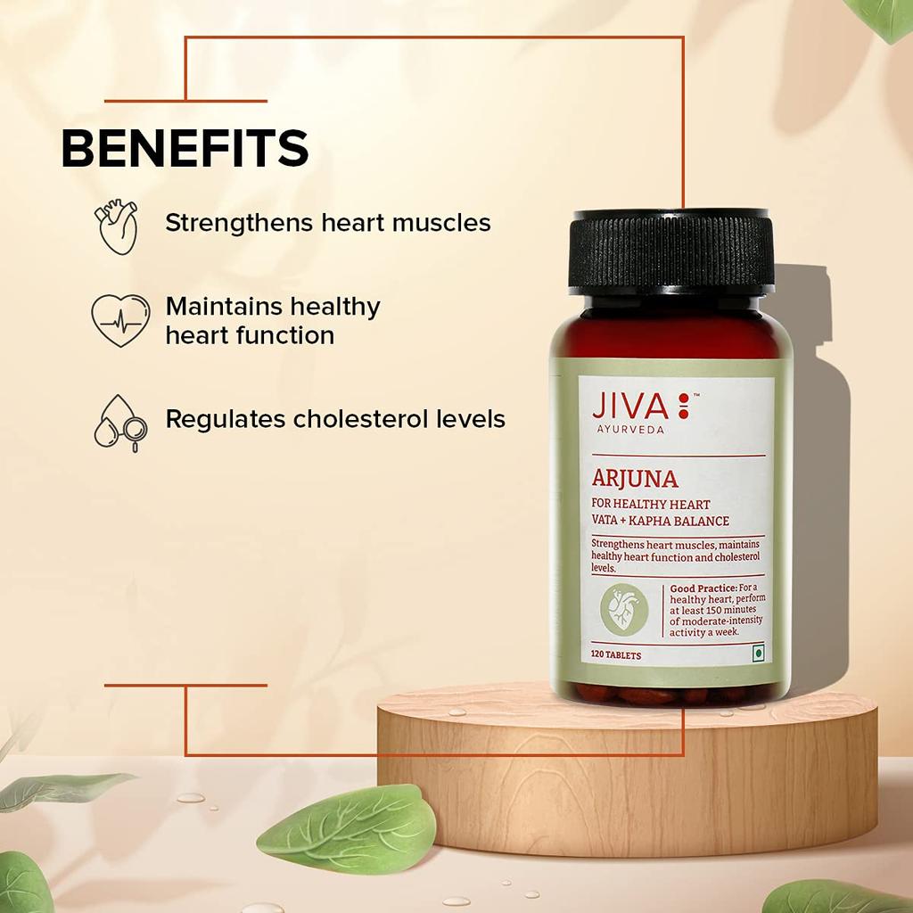 Jiva Arjuna Tabletten 500mg 60 Tabletten (3er-Pack) Kräuter-Herzunterstützung für Cholesterin & Herz-Kreislauf-Gesundheit