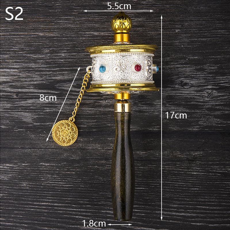 Tibetan Special Crafts Prayer Wheel Alloy Metal Hand Cranking Carving Crystal Decor Prayer Wheel Crafts Exquisite Buddhist Gift