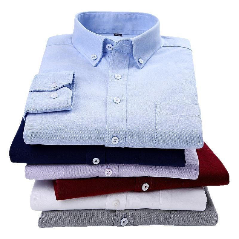 New Men's Oxford Striped Long Sleeve Shirt, Korean Slim Fit Youth Casual Fashion Button Up Shirt